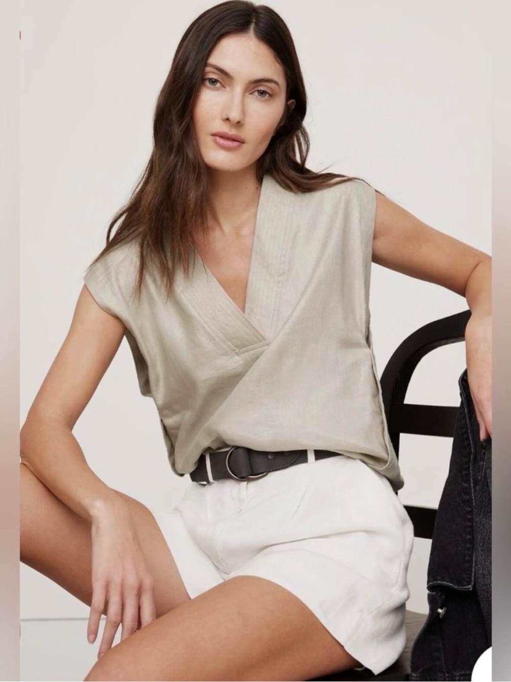 Banana Republic 100%‎ Linen V Neck Sleeveless Boxy Top Natural Beige Size Small